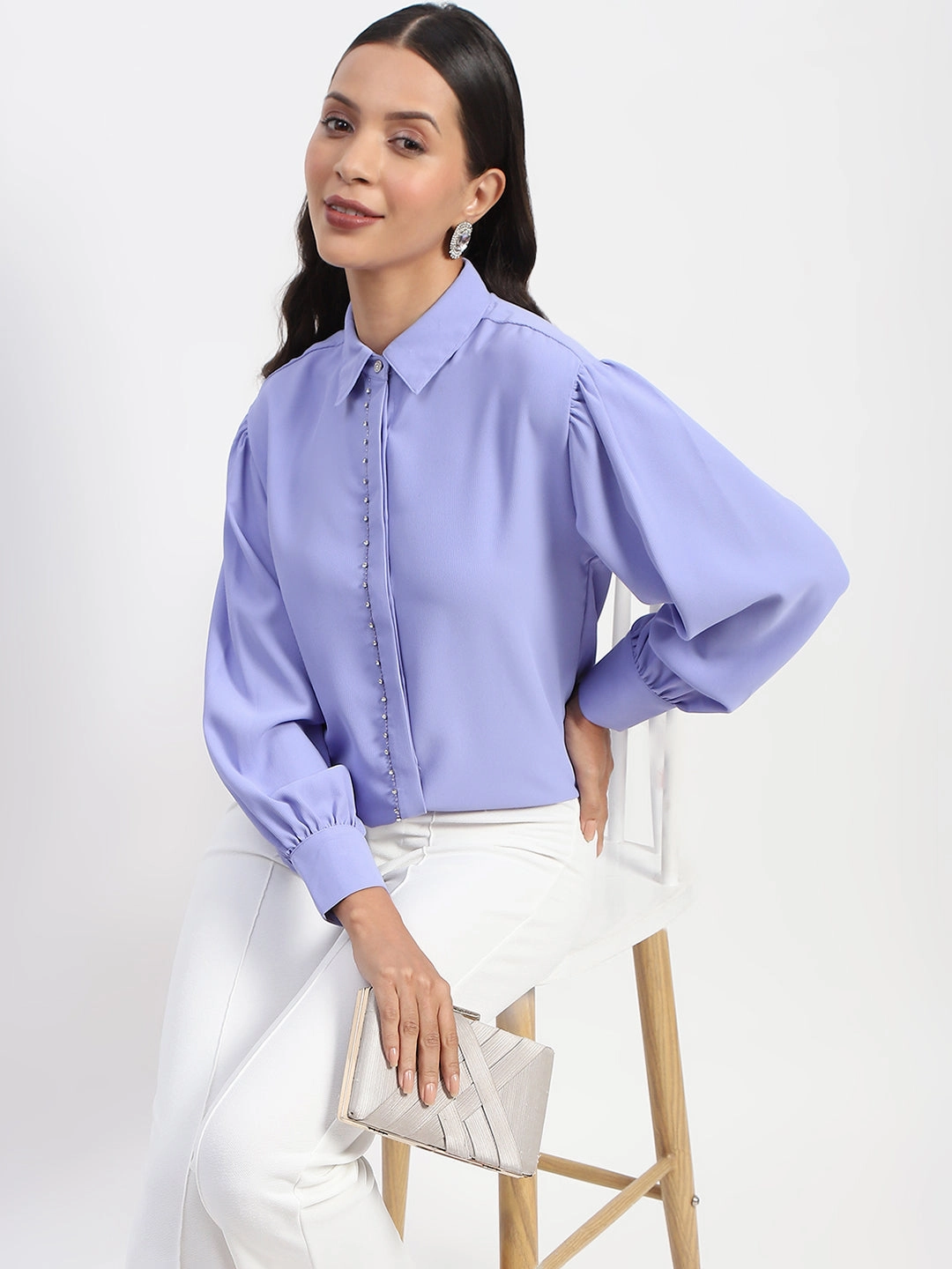 Madame Embellished Solid Mauve Shirt Flexible Mobility Sporty Appeal