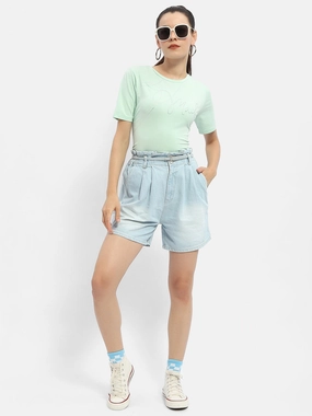 Smooth Neckline Madame Embellished Typography Mint Regular T-Shirt