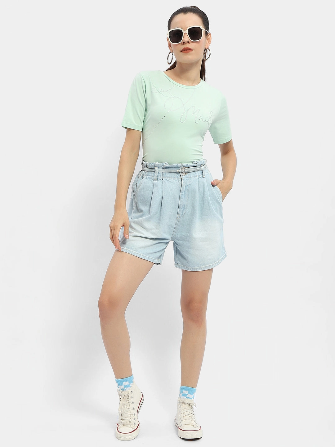 Smooth Neckline Madame Embellished Typography Mint Regular T-Shirt