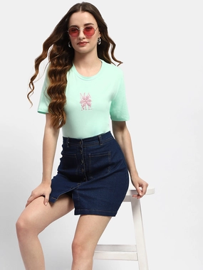 Madame Embroidered Mint Green Regular T-Shirt Odor Resistant Material