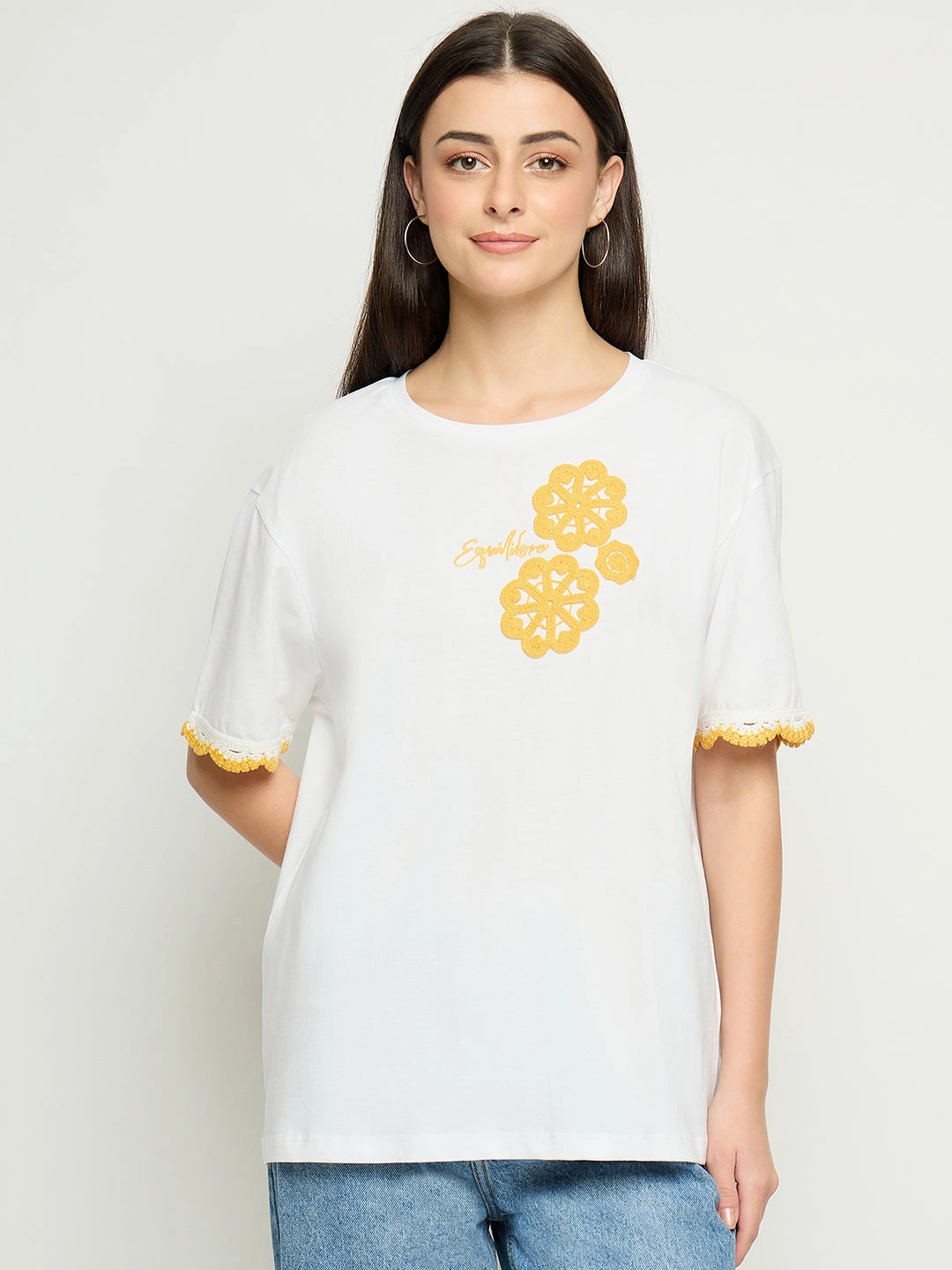 Madame Embroidered White Cotton T-Shirt On-the-Go Comfort Versatile Trend