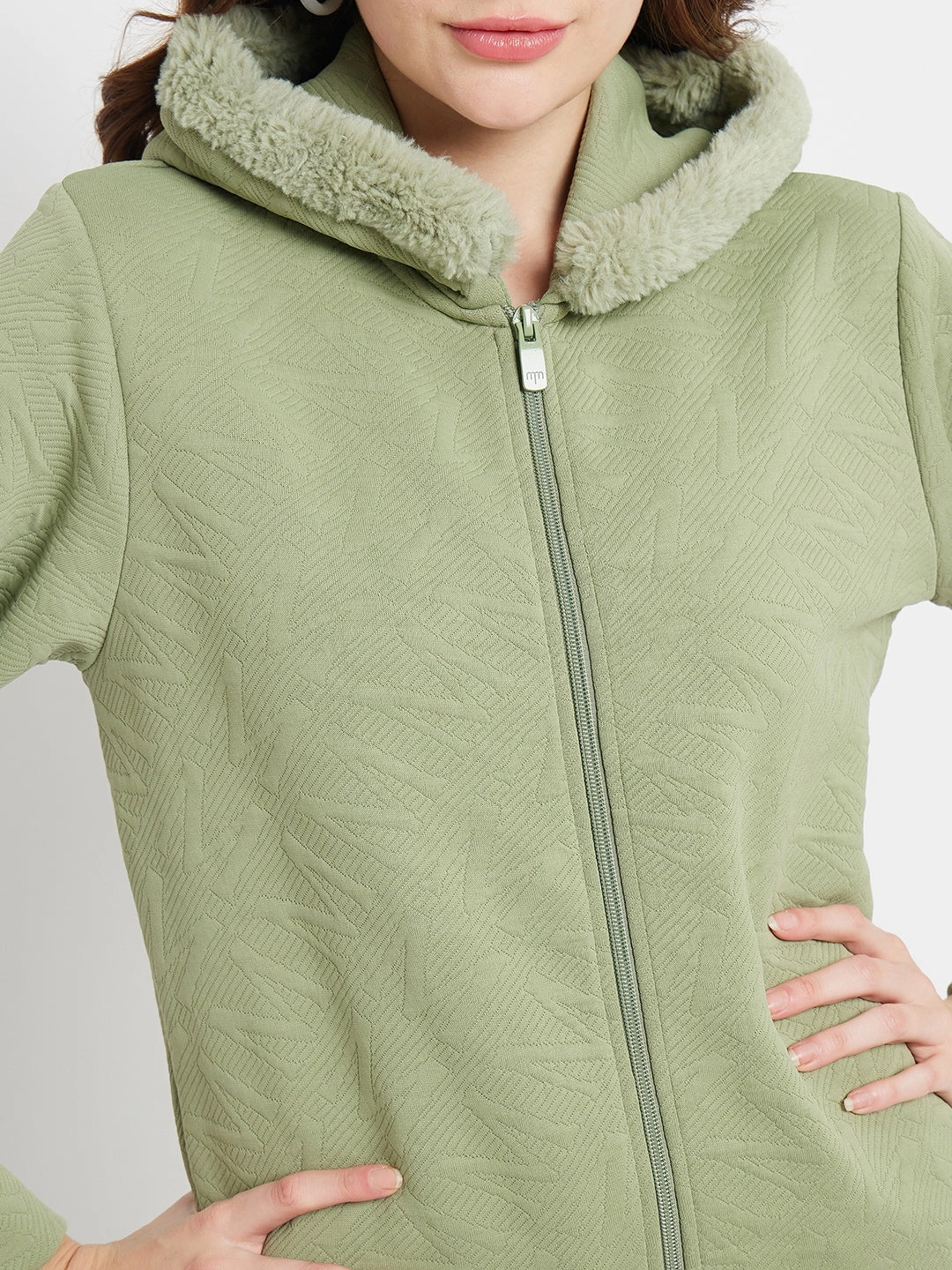 Madame Faux Fur Hood Applpe Green Sweatshirt product pearl elegance Urban Relaxed
