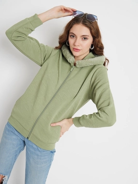 Madame Faux Fur Hood Applpe Green Sweatshirt Metallic colors Lounge Comfort