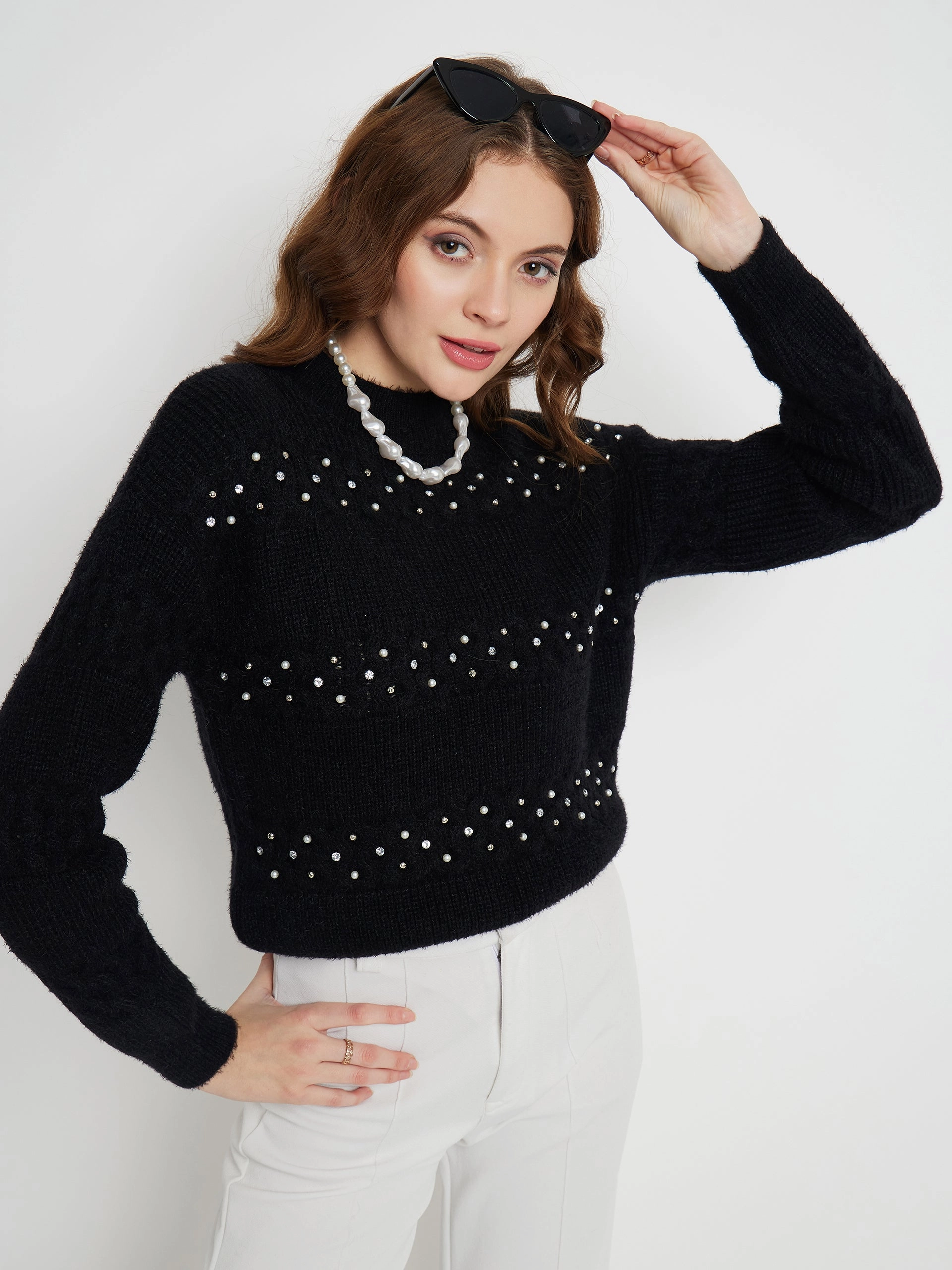 Relaxed Wear Knit Comfort Wear Madame Feather Knit Black Sweater