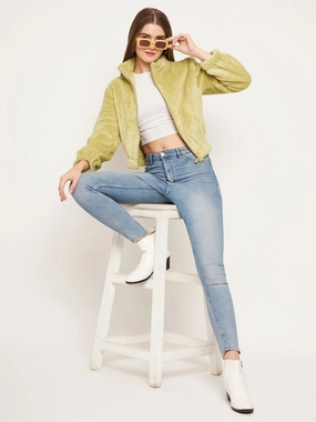 Madame Fleece Mock Neck Apple Green Sweatshirt Chambray
