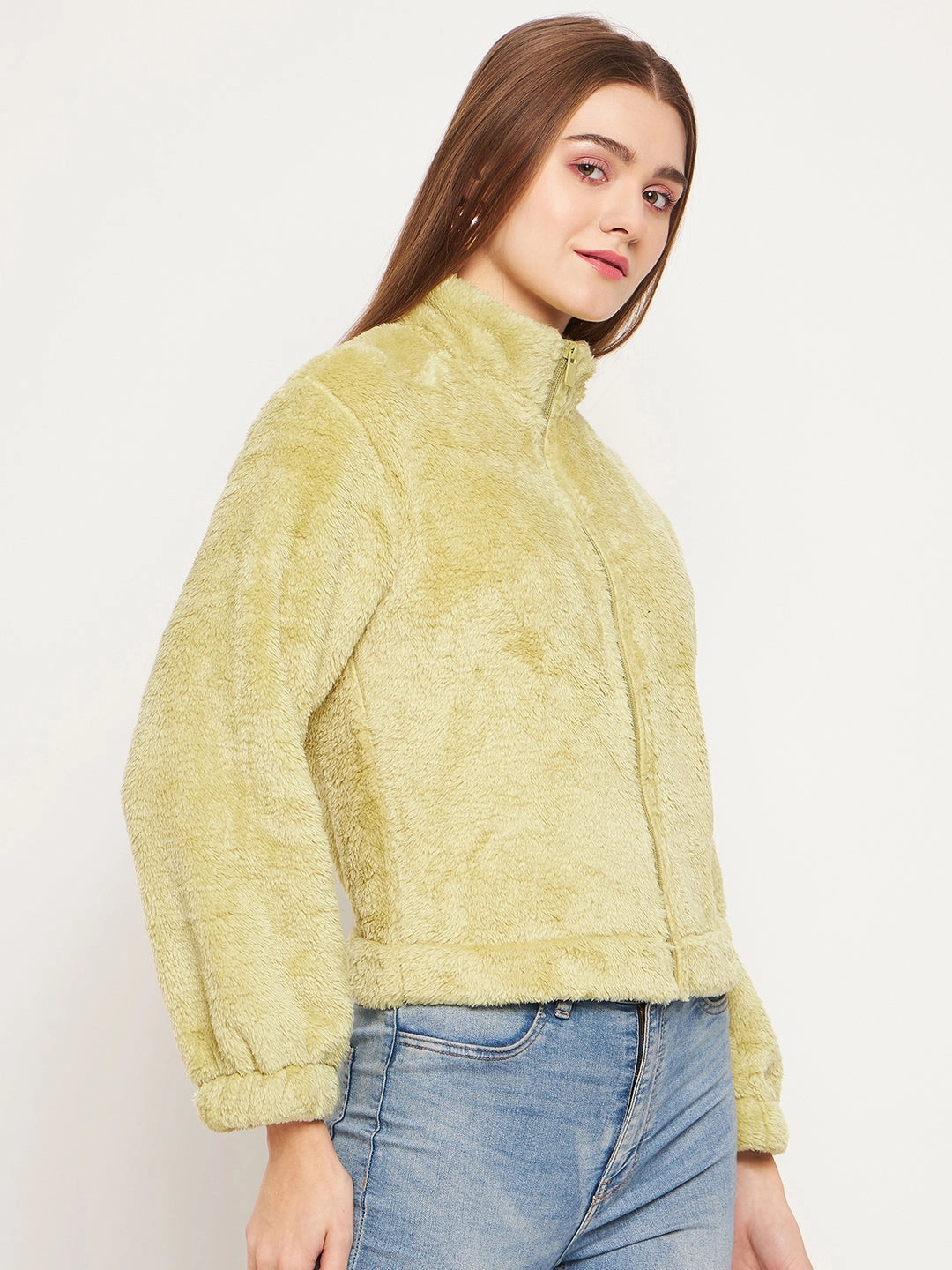 Comfort Piece Madame Fleece Mock Neck Apple Green Sweatshirt