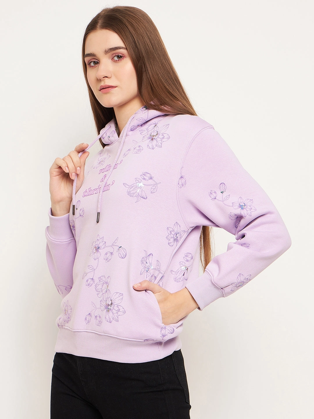 Brand Name Layered Fit Madame Floral Printed Lilac Sweatshirt