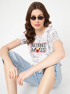 Madame Front and Back Disney Printed Cotton White T-Shirt Chill Style