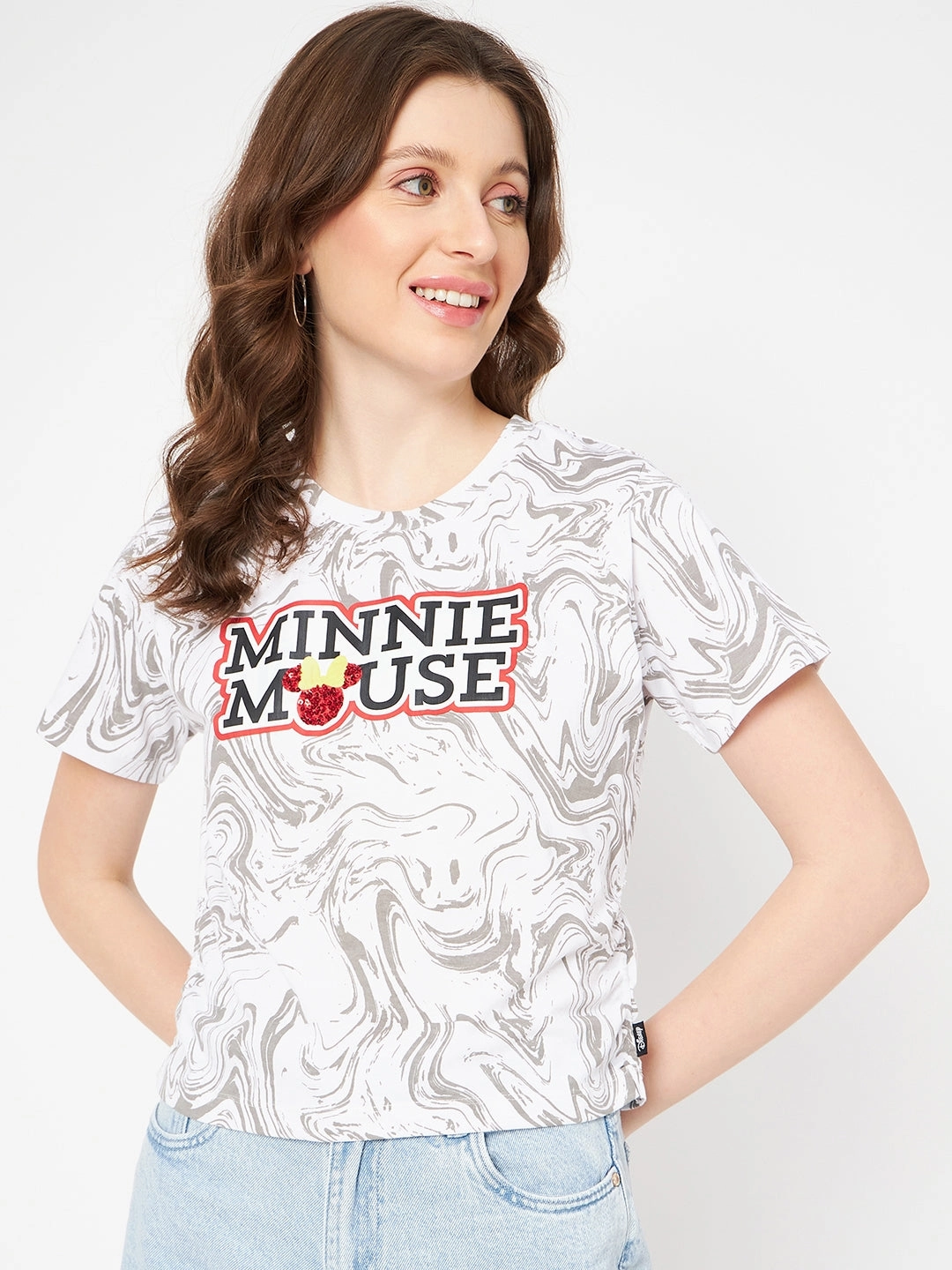 Vintage Wash Madame Front and Back Disney Printed Cotton White T-Shirt