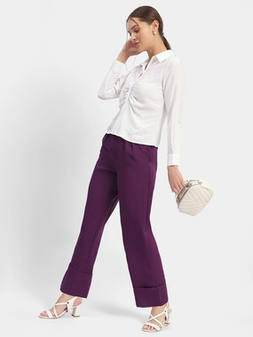 Pull-on style Everyday Flex Madame Front Pleated Purple Rolled Hem Trousers