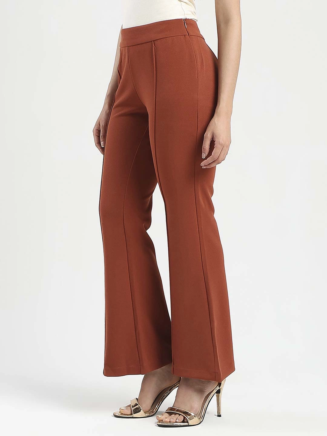 Basic Look Madame Front Seam Detail Rust Red Wide Leg Trousers