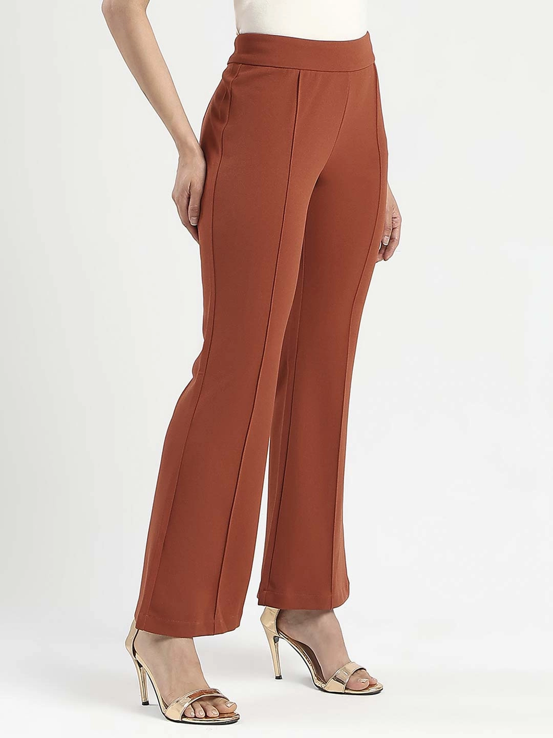 Madame Front Seam Detail Rust Red Wide Leg Trousers Relaxed Comfort Wear Adjustable loop