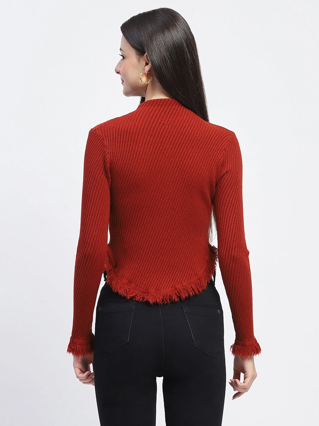 Warm Knitwear Madame Fur Cuffs and Hem Rust Red Sweater