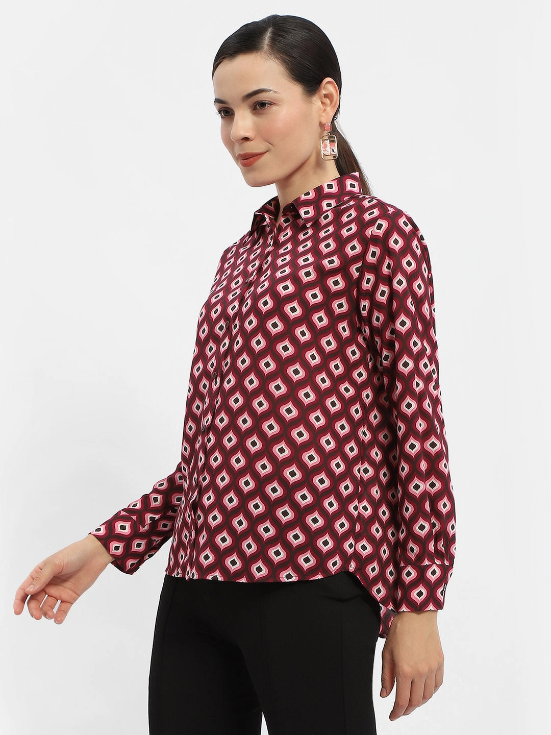 Workwear Approved Madame Geometric Print Maroon Regular Shirt