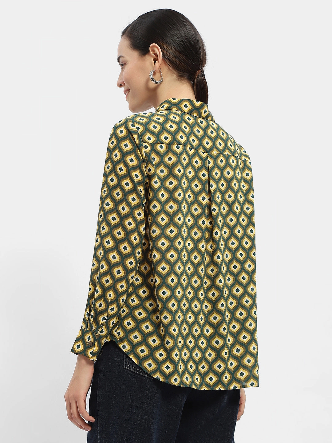 Must-Have Item Madame Geometric Print Mustard Yellow Regular Shirt