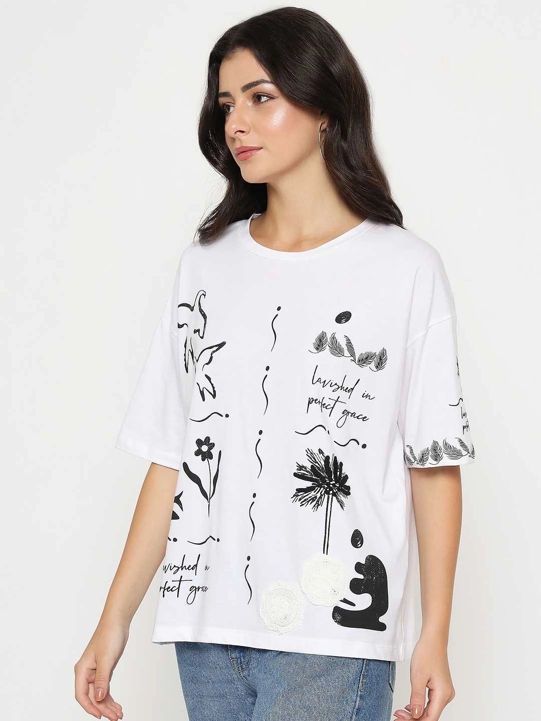 Matte Look light layering Madame Graphic Print Cotton White T-shirt
