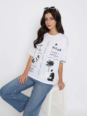 Madame Graphic Print Cotton White T-shirt Quick Fit Performance