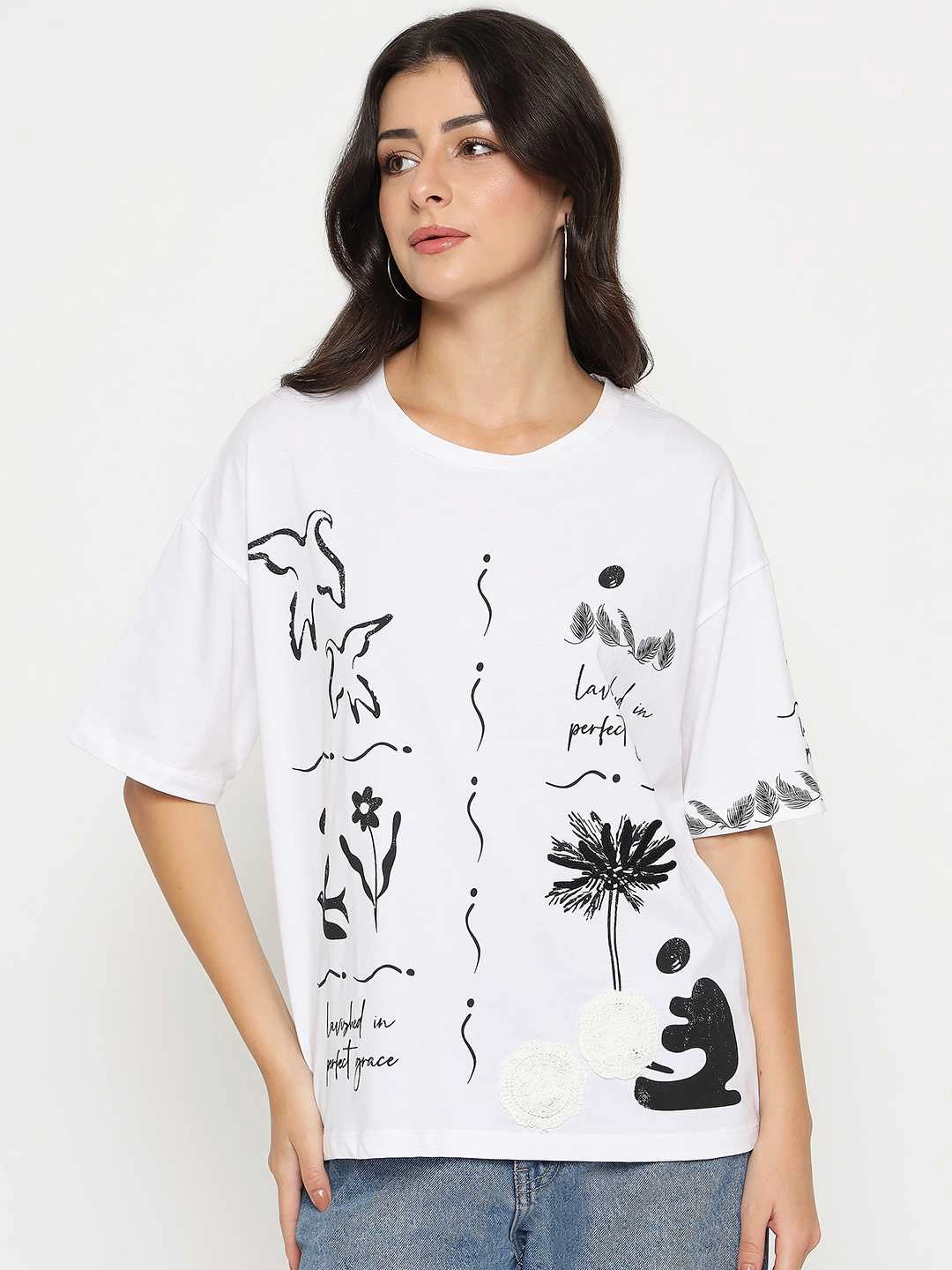 Everyday Look Wear Stretch Wear Madame Graphic Print Cotton White T-shirt