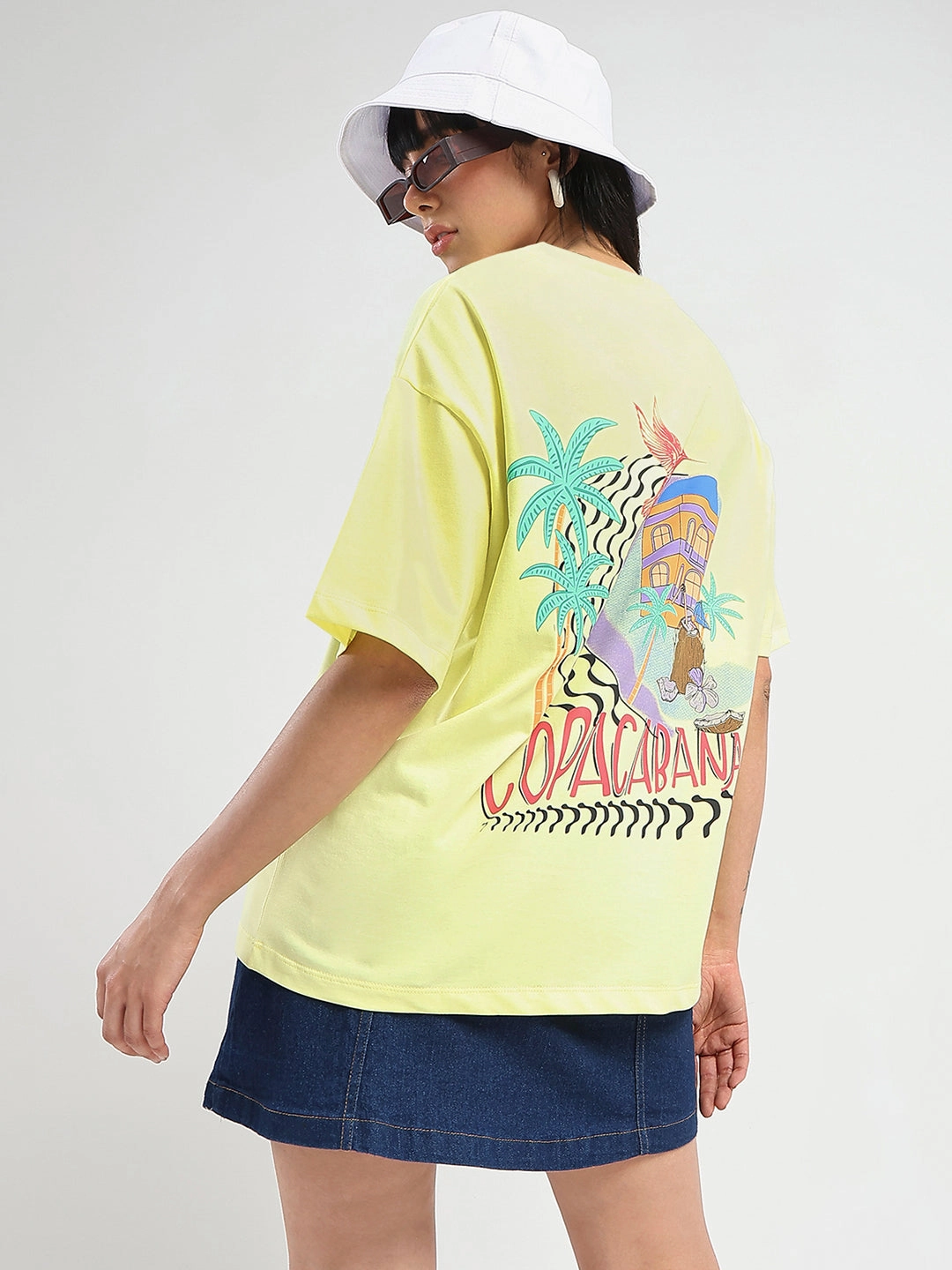 Easy-Going Style Madame Graphic Print Detailed Yellow Cotton T-shirt