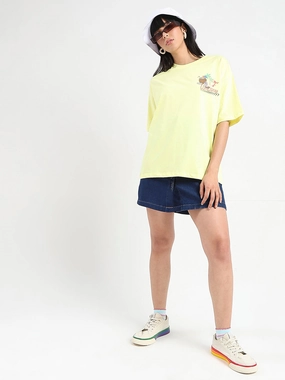Breathable Stretch Fit LayeringFriendly Madame Graphic Print Detailed Yellow Cotton T-shirt