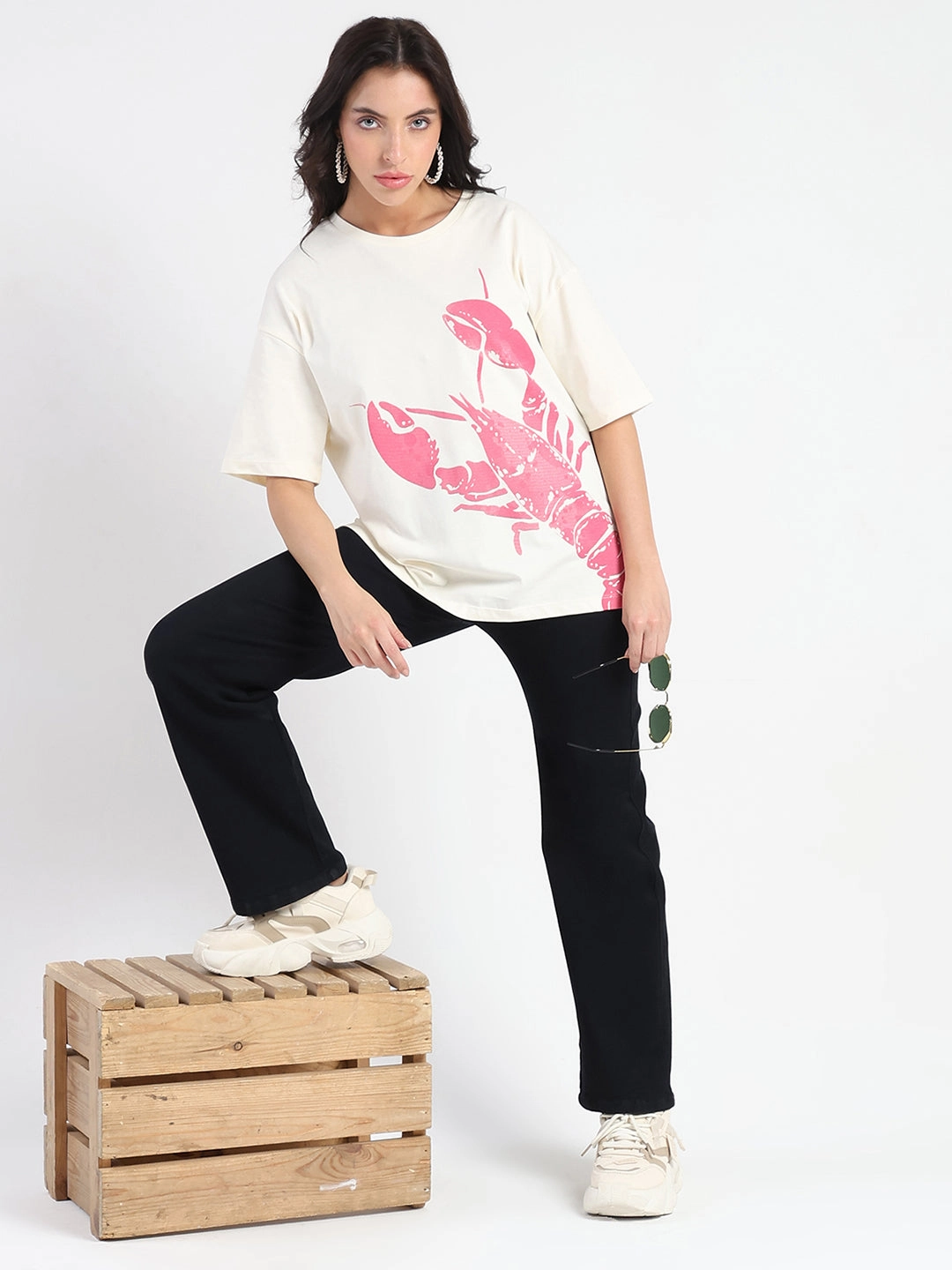 Madame Graphic Print Half Sleeve Off White Cotton T-shirt Plus size clothing