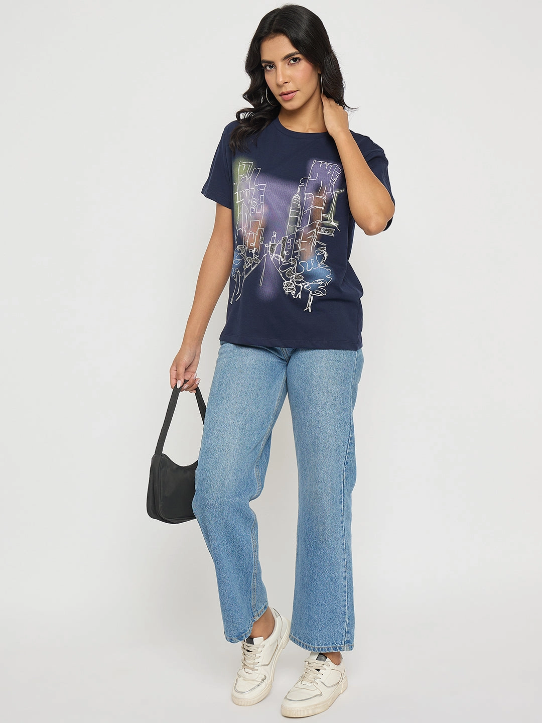 Soft and Stylish Unisex style Madame Graphic Print Navy Blue Cotton T-shirt