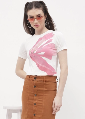 Madame Graphic Print Off-White Ribbed T-Shirt Lightweight Look