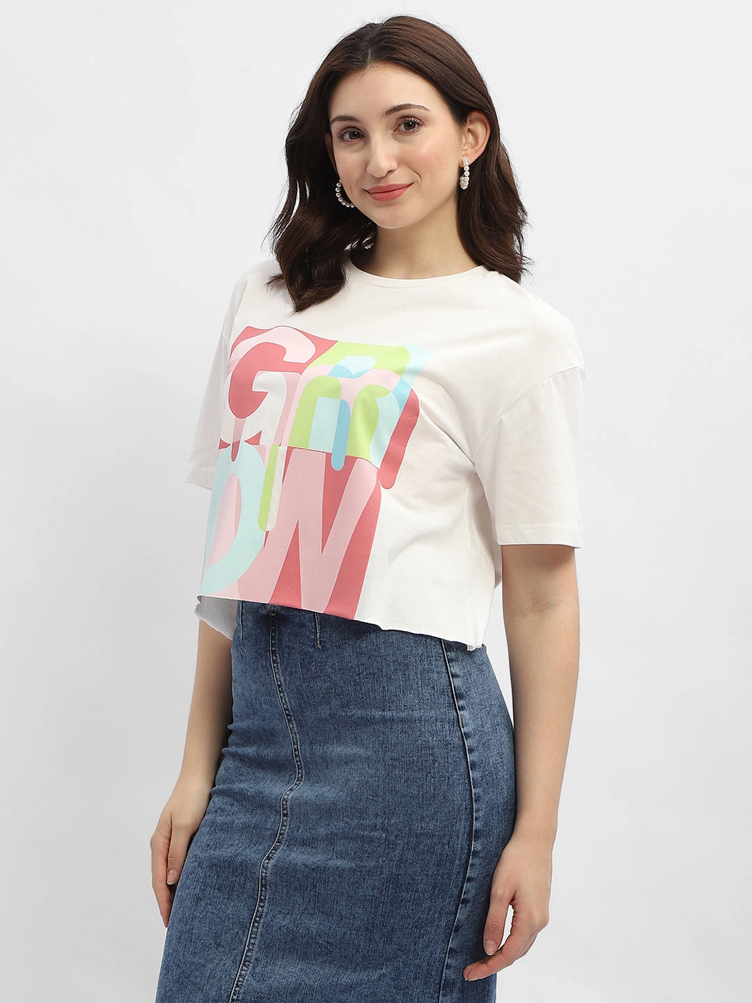 Madame Graphic Print White Cotton T-Shirt Perfect Layer