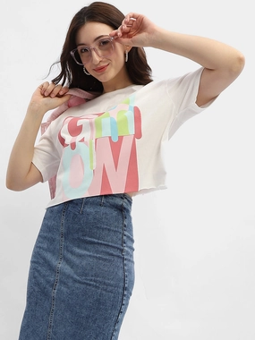 Madame Graphic Print White Cotton T-Shirt Easy to Style Trendy popularity