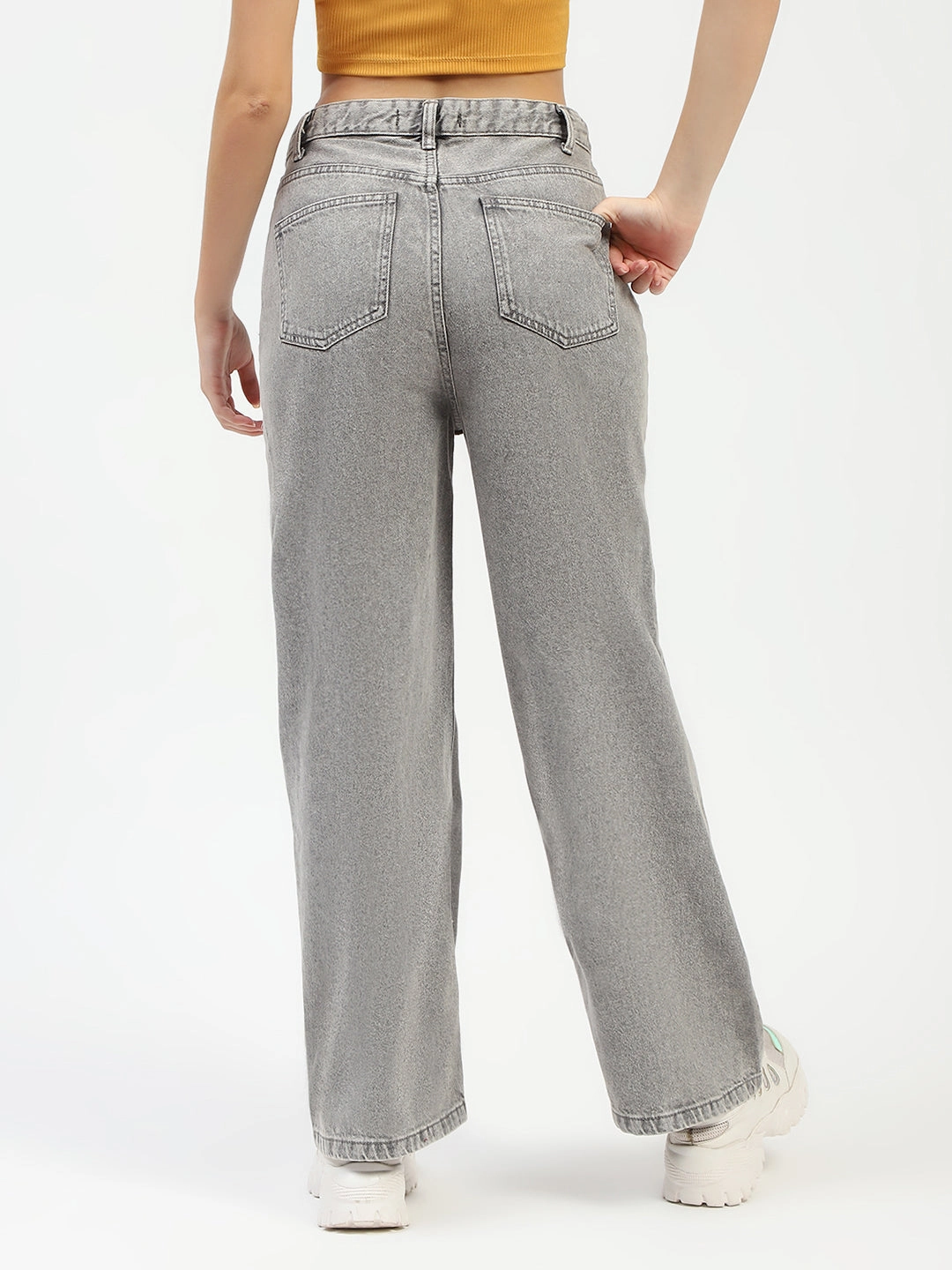 Durable Rivet Hardware Closet Staple Madame Grey Wide-Leg Jeans
