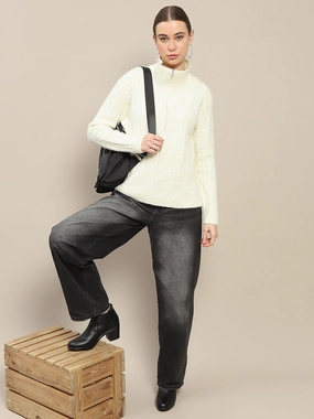 Madame Half Zipper Collared Off White Sweater Ultimate Layer