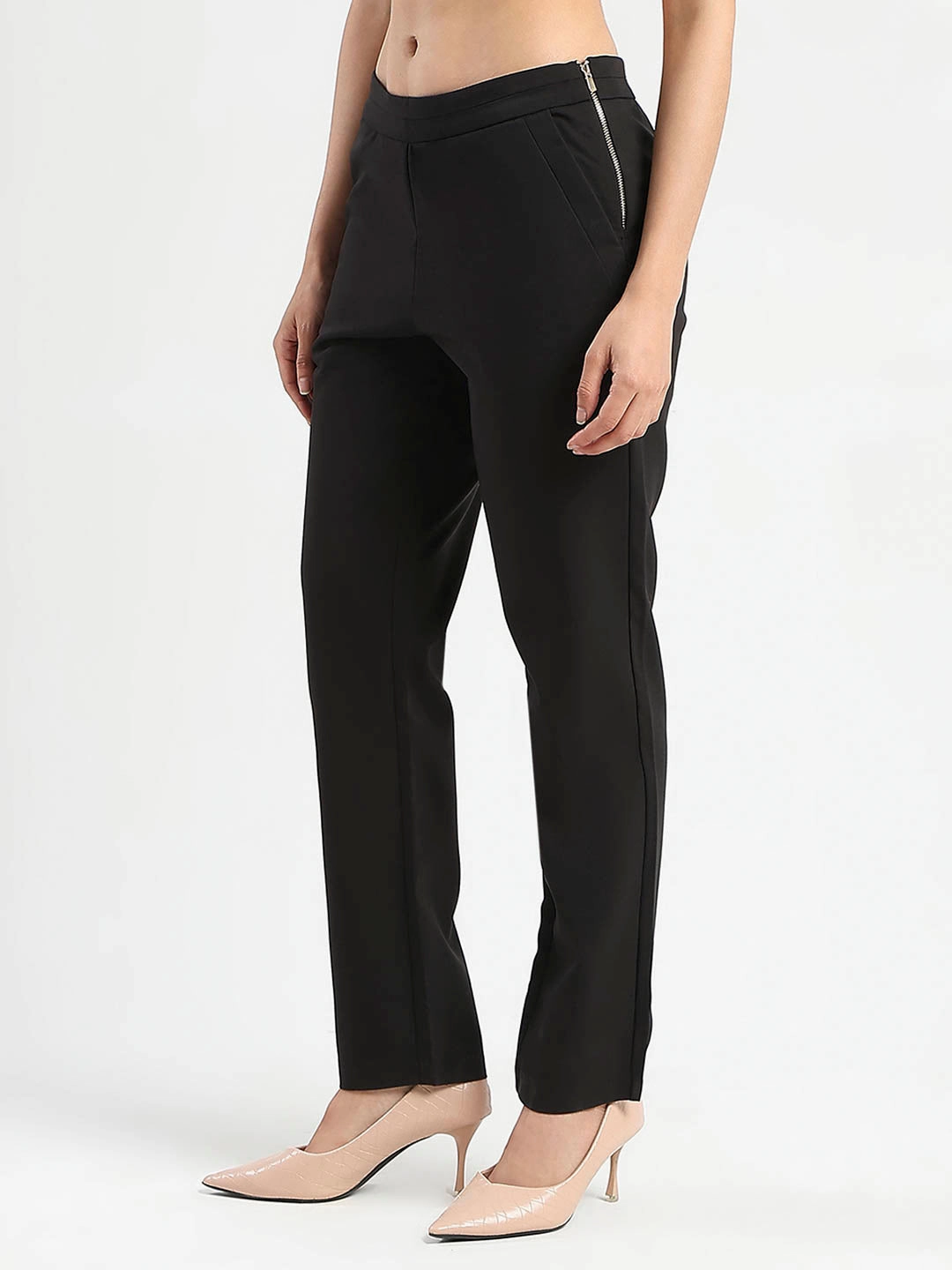 Sleek Waist hypoallergenic material Madame High-Waist Cotton Blend Black Trousers