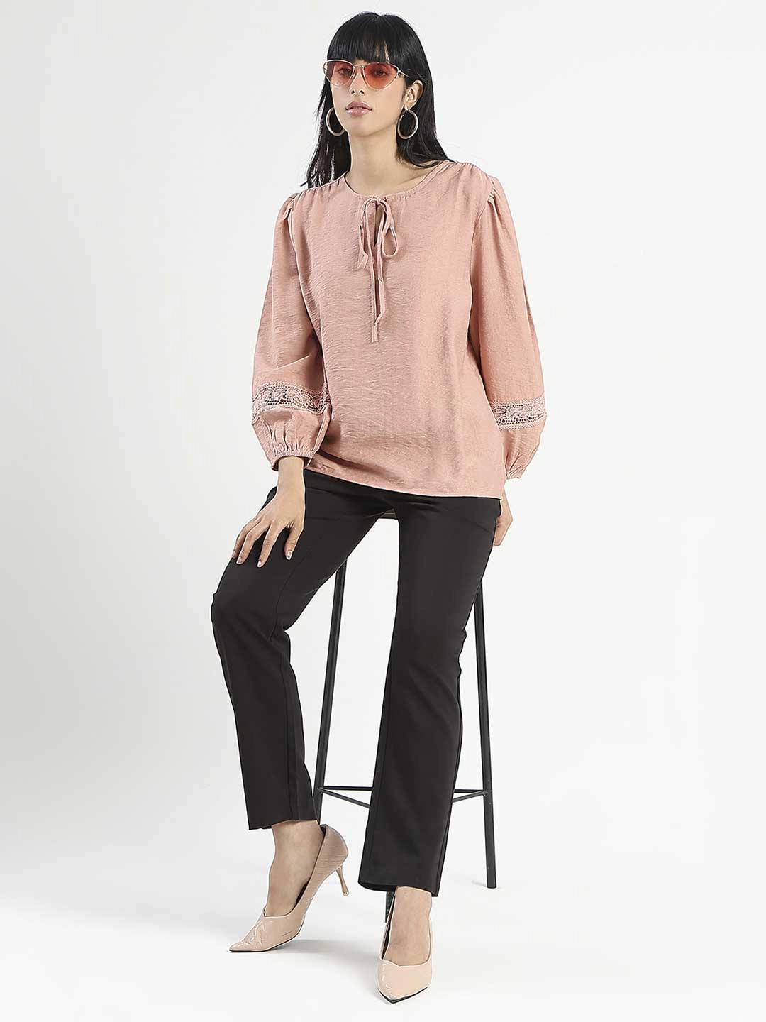 Madame High-Waist Cotton Blend Black Trousers Layer-Friendly