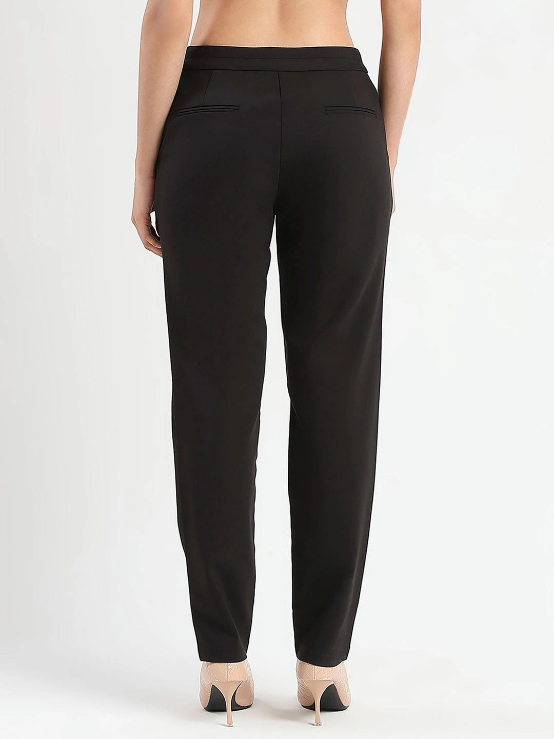 Non Restrictive NonIrritatingStitching Madame High-Waist Cotton Blend Black Trousers