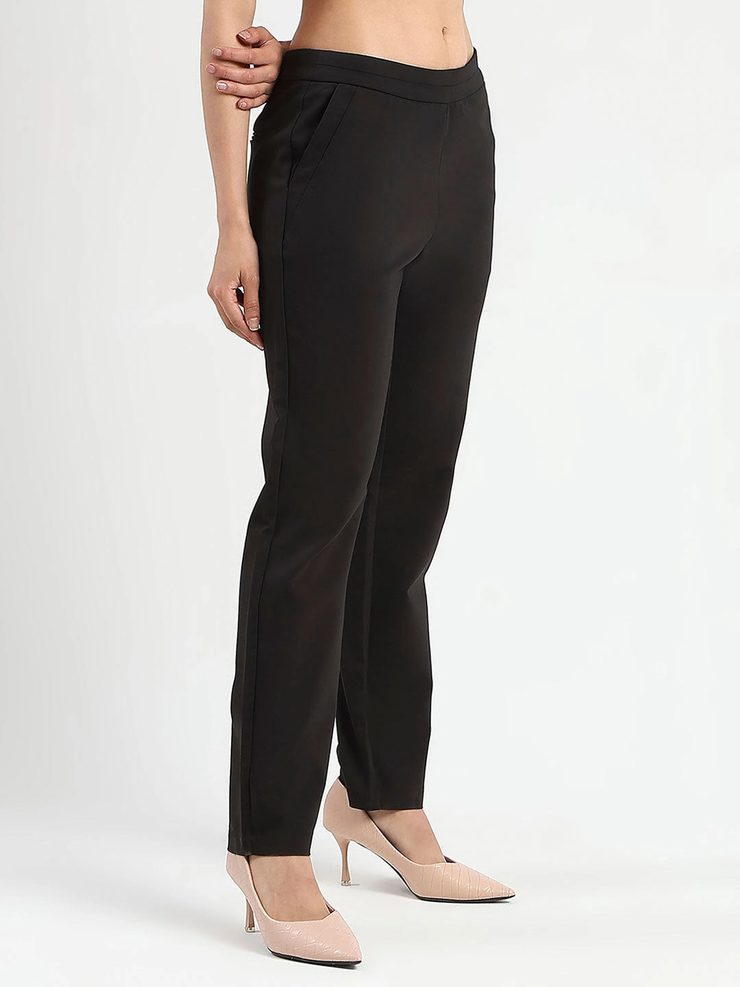 Outdoor Fit Easy Movement Madame High-Waist Cotton Blend Black Trousers
