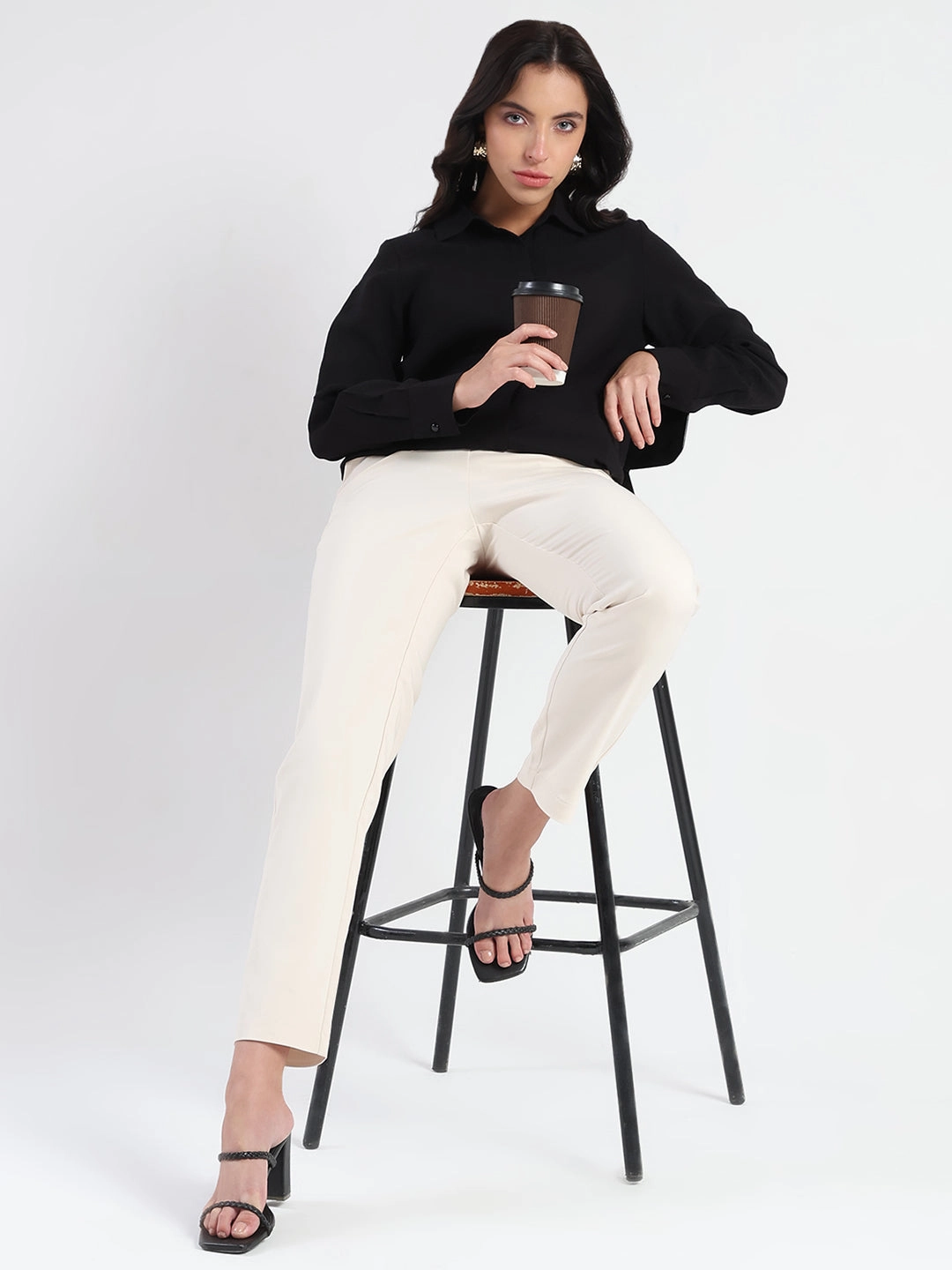 LightweightConstruction Madame High-Waist Cotton Blend Ivory Trousers