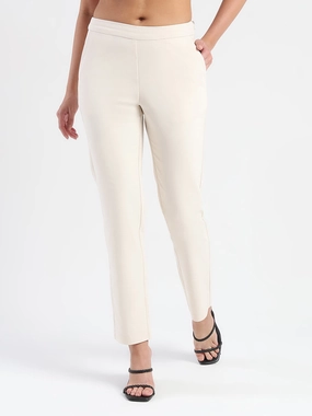 Weekend Style Skinny Fit Madame High-Waist Cotton Blend Ivory Trousers