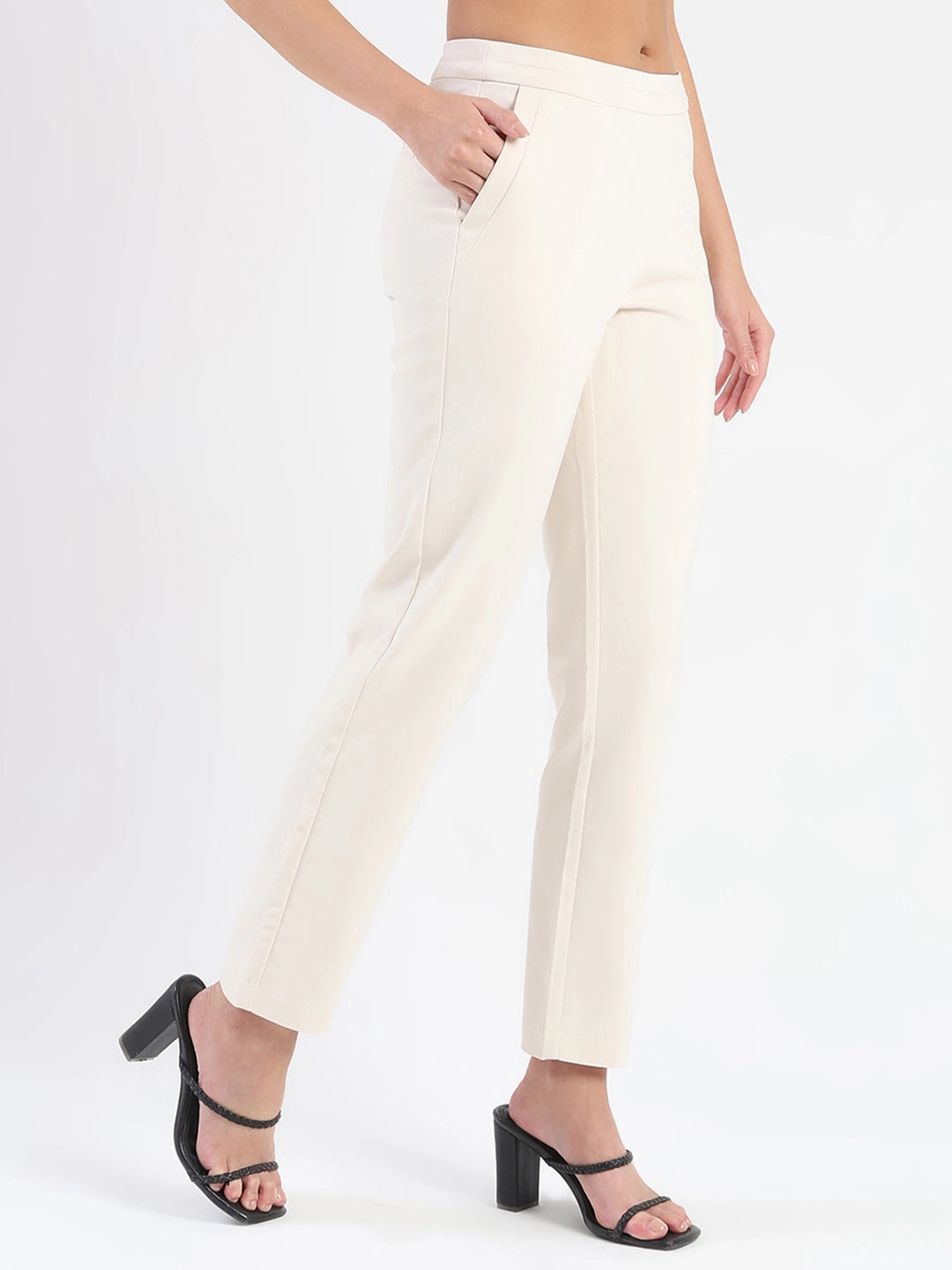 Madame High-Waist Cotton Blend Ivory Trousers Sporty Comfort