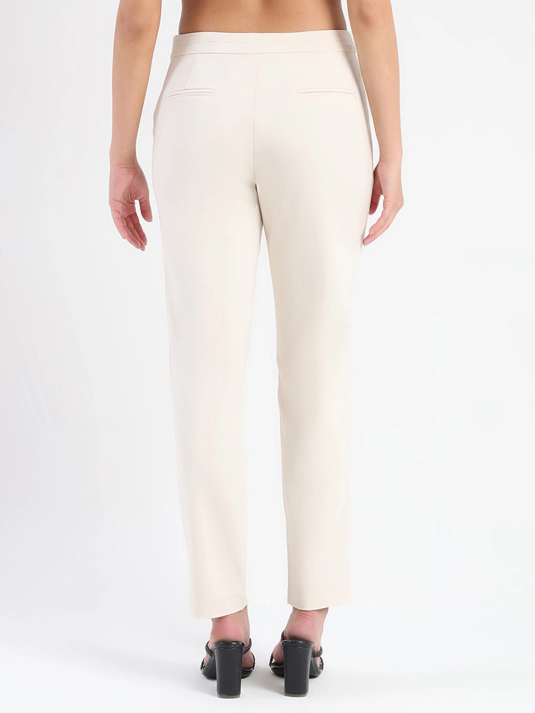 Madame High-Waist Cotton Blend Ivory Trousers Soft Lines StretchWaistband