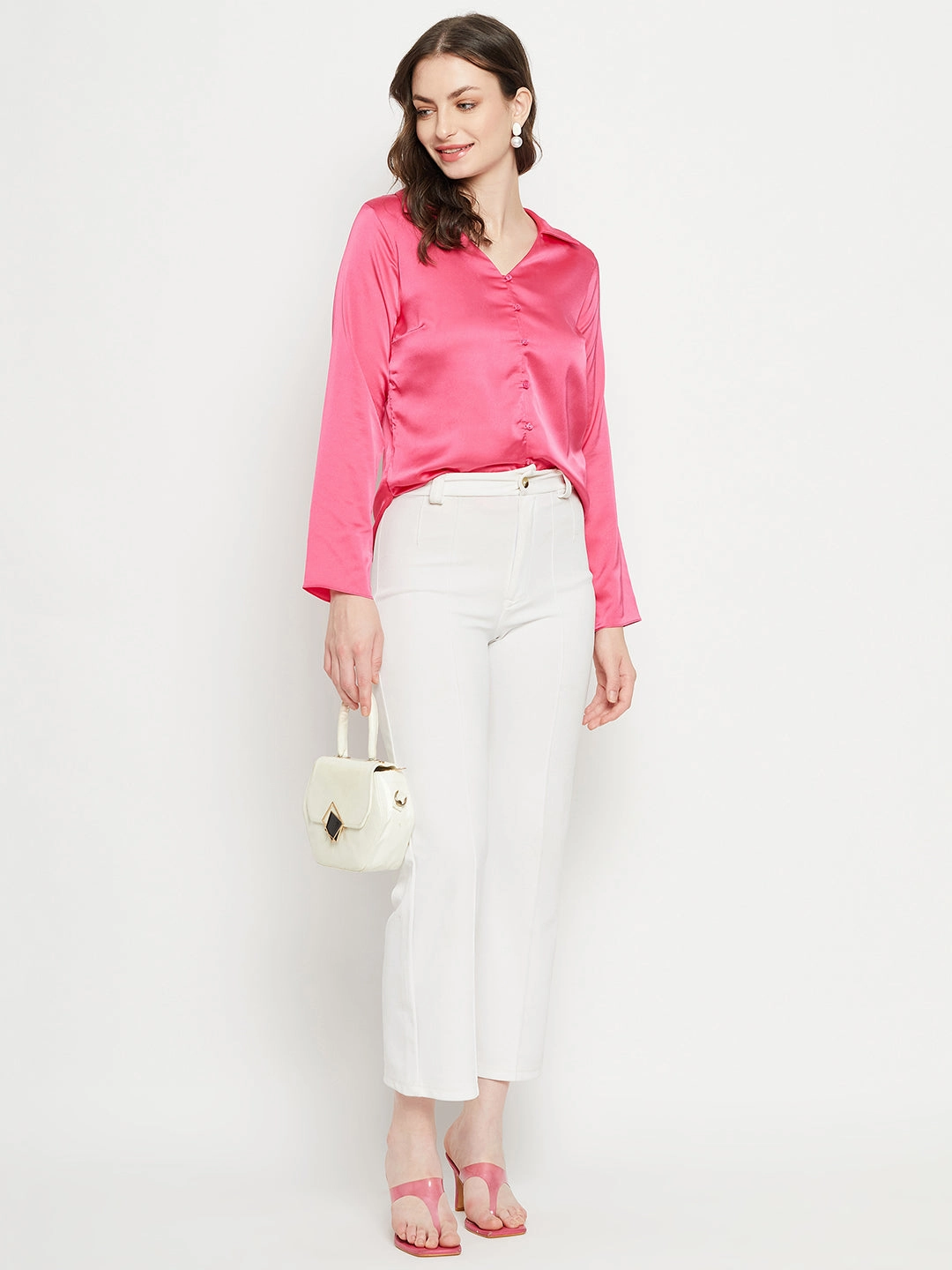 Madame Hot-Pink Satin Shirt Reinforced Seams