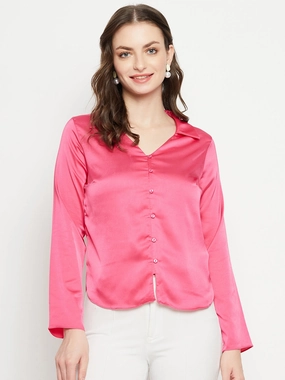 Madame Hot-Pink Satin Shirt Functional Comfort