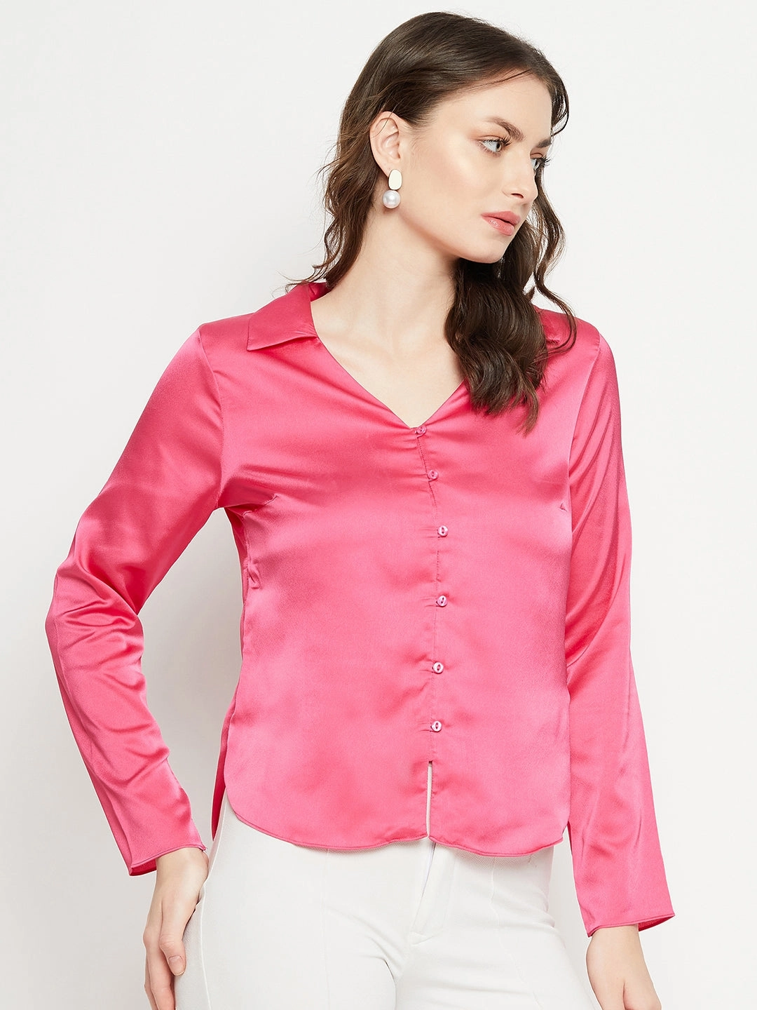 Work-to-Weekend Madame Hot-Pink Satin Shirt