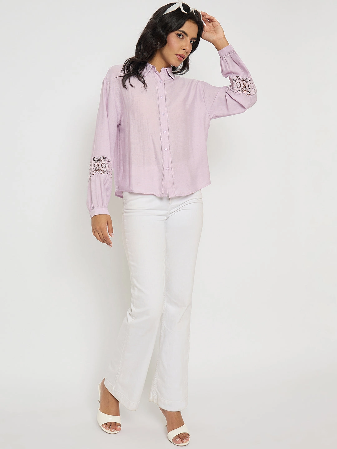 Eco-friendly UV Protective Fabric Madame Lace Detailed Lilac Nylon Blend Shirt
