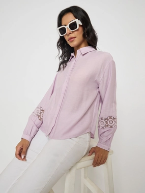 Eco friendly materials Daytime Look Madame Lace Detailed Lilac Nylon Blend Shirt