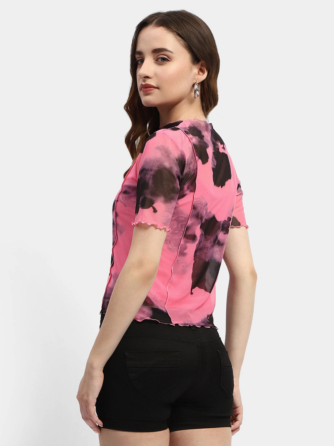 spandex blend Madame Lettuce Hem Black Abstract Print T-Shirt