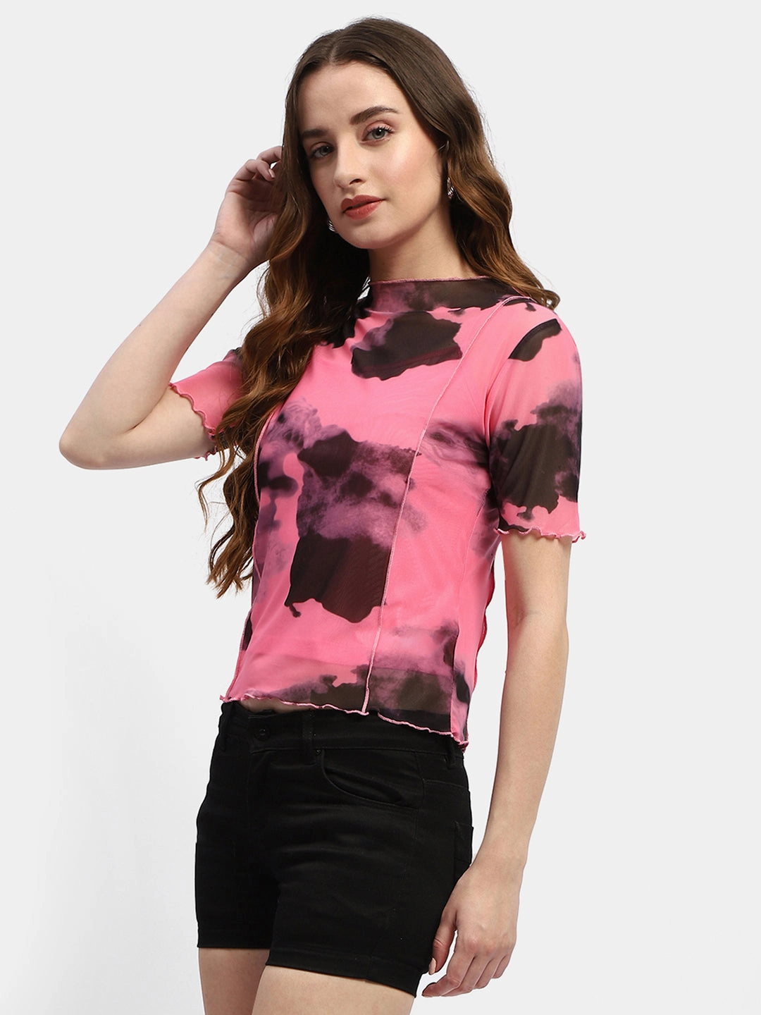 Madame Lettuce Hem Black Abstract Print T-Shirt Relaxed Look