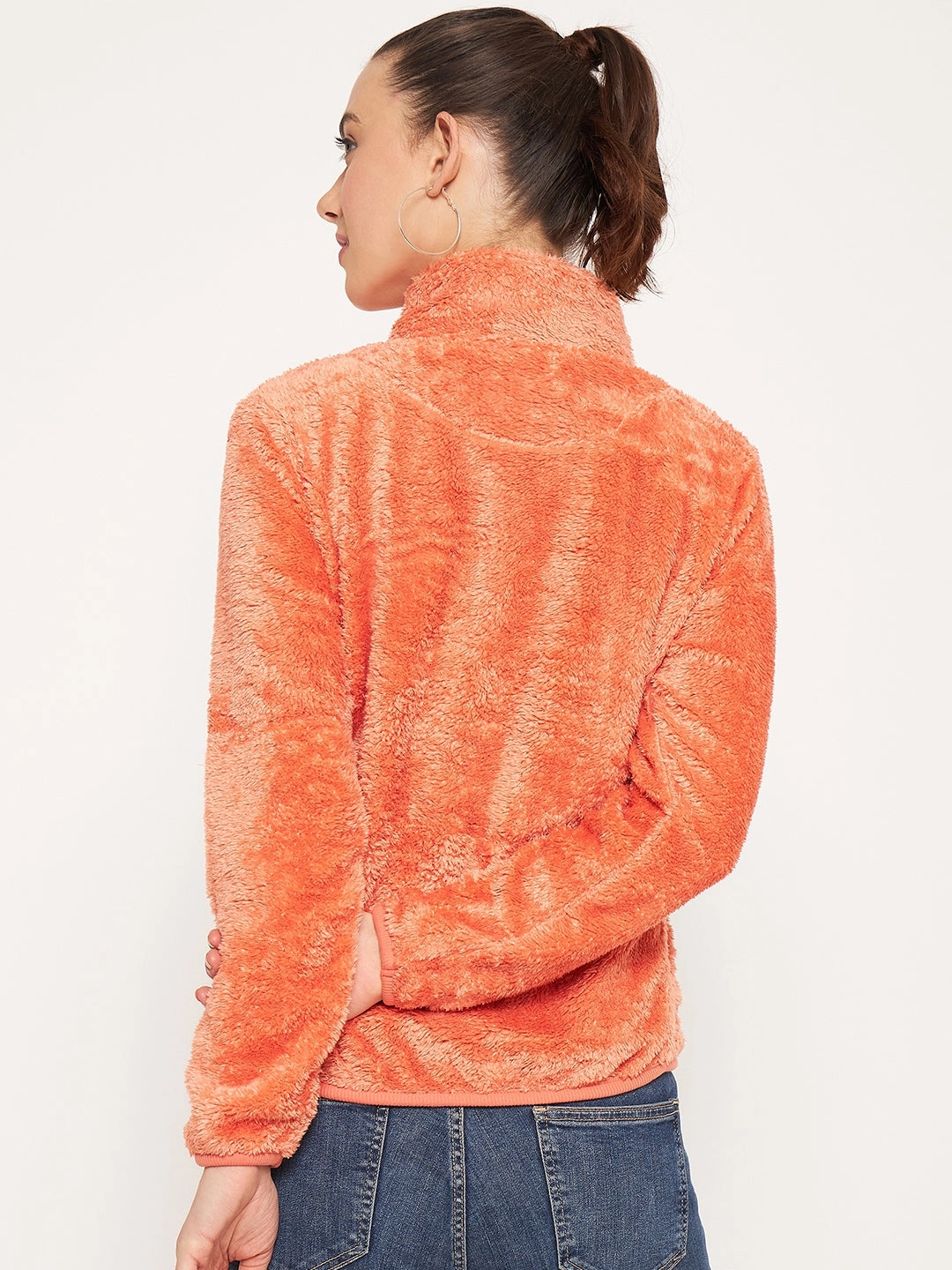 Stylish Layer Madame Light Orange High Neck Sweatshirt