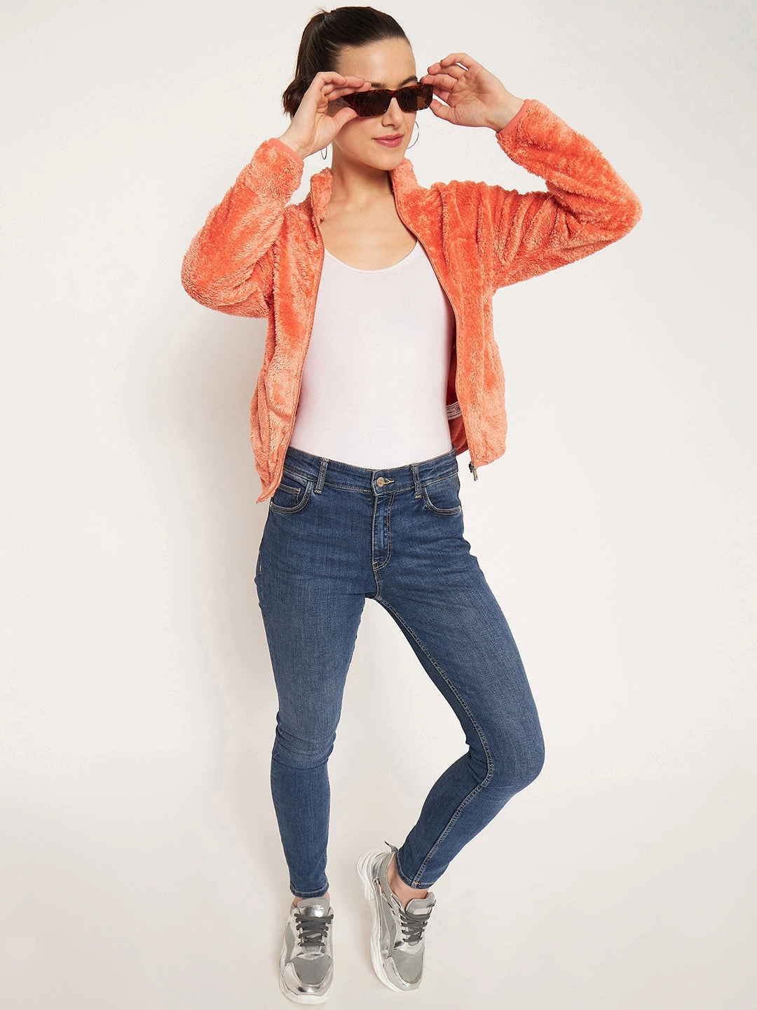 product snowboarding suitable thrill Madame Light Orange High Neck Sweatshirt