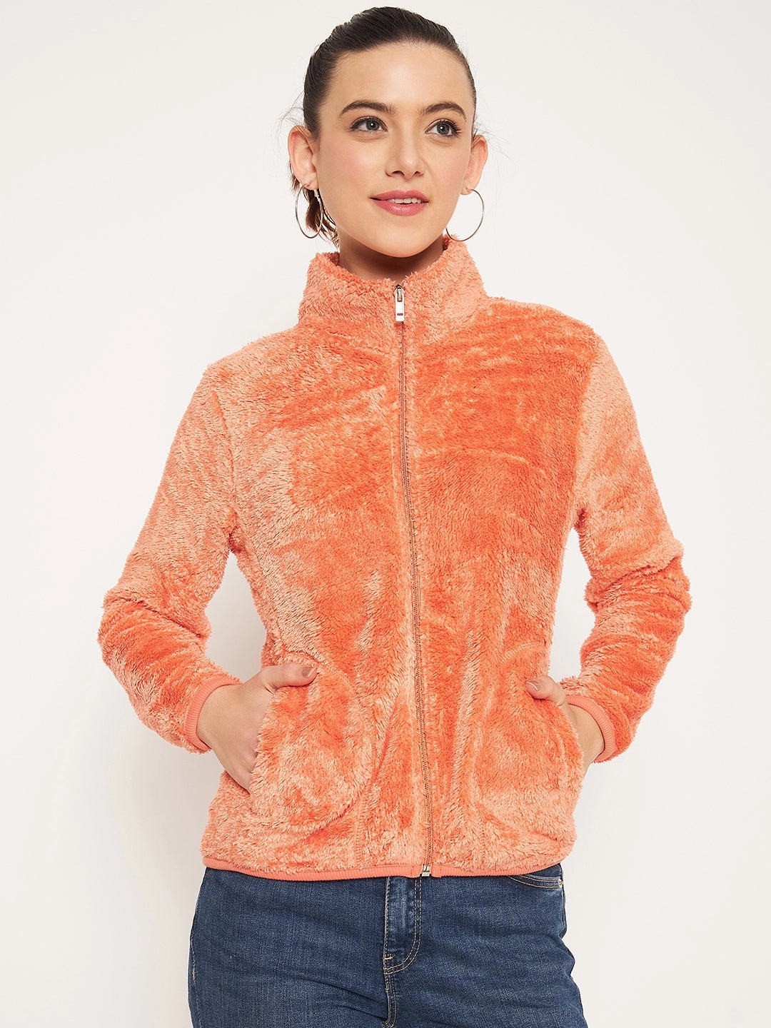 Madame Light Orange High Neck Sweatshirt Modern Minimal Adventure Ready