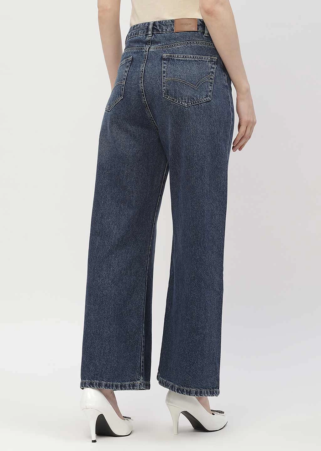 Waterless Wash Technology Madame Light Washed Dark Blue Wide Leg Jeans